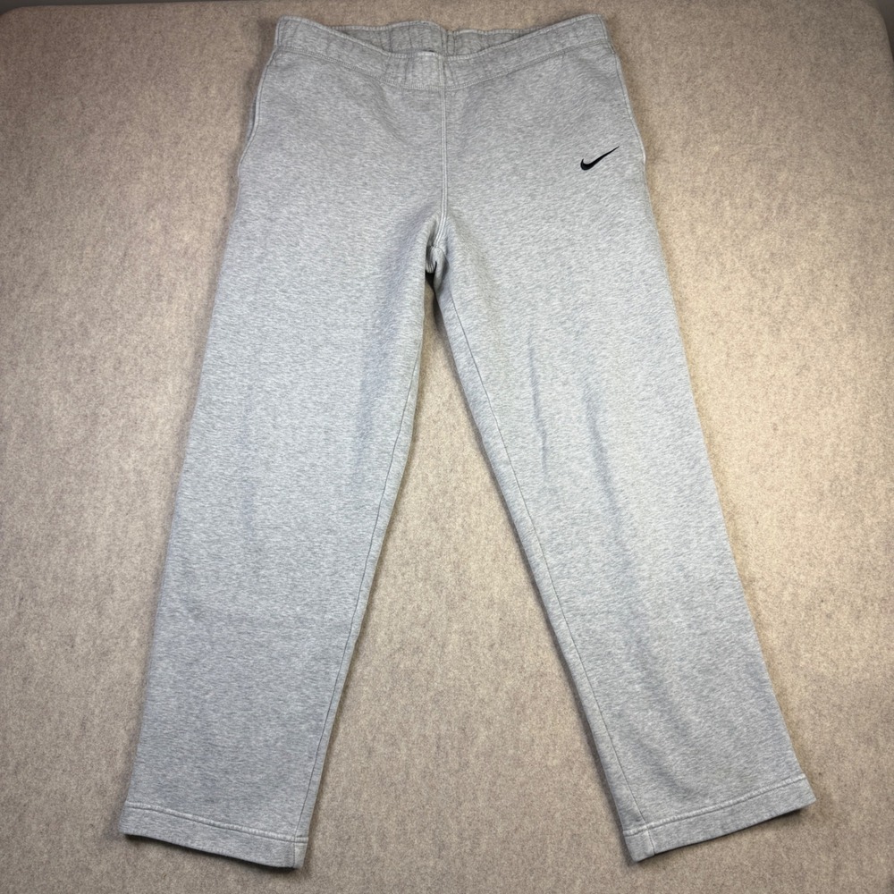 Nike Mens Sweatpants Small Gray Fleece Straight Leg Embroidered Swoosh Logo